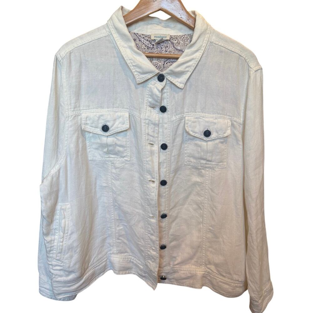 Sundance 100% Linen Meryl White Classic Oversized Denim Style Jacket Women's 2XL